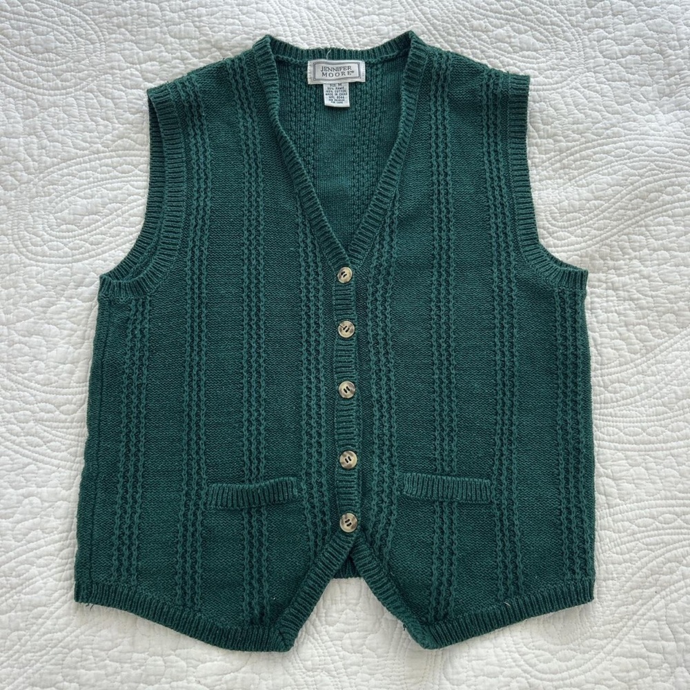 Green Knit Button-Up Vest